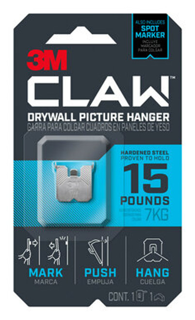 3M CLAW™ Drywall Picture Hanger 15 lb with Temporary Spot Marker 3PH15M-1ES, 1 hanger, 1 marker