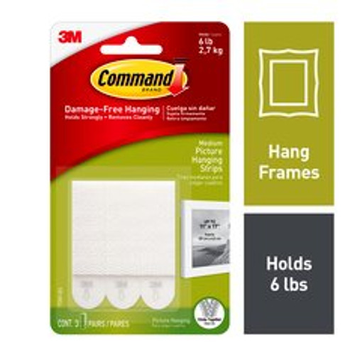 Command™ Picture Hanging Strips 17201, Medium Picture Hanging Strip, 9 Pack/Bag, 3 Bag/Case