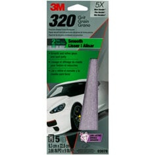 3M™ Premium Automotive Sandpaper, 03078, 3 2/3 in x 9 in, 320 Grit, 5
sheets per pack, 20 packs per case