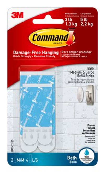 Command™ Water-Resistant Refill Strips-Assorted BATH22-ESBU, Medium and
Large