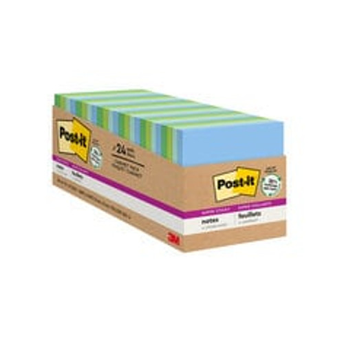 Post-it® Super Sticky Recycled Notes 654-24SST-CP, 3 in x 3 in (76 mm x 76 mm), Oasis Collection
