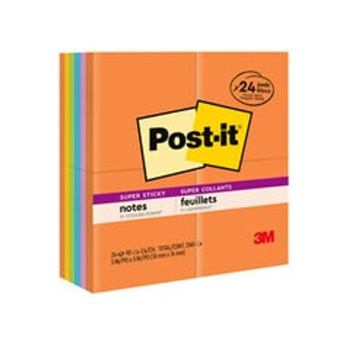 Post-it® Super Sticky Notes 654-24SSAU, 3 in x 3 in (76 mm x 76 mm), Energy Boost Collection