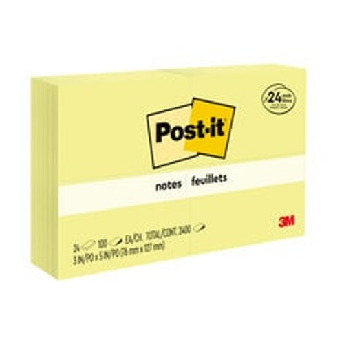 Post-it® Notes 655-24VAD, 3 in x 5 in Canary Yellow 24 Pad Value Pack