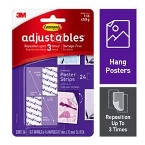 Command® Adjustables™ Repositionable Poster Strips 17810-24ES, 24 Strips