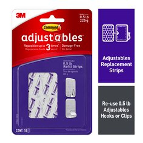 Command® Adjustables™ Repositionable 1/2 lb Refill Strips, 18 Strips,
17820-18ES