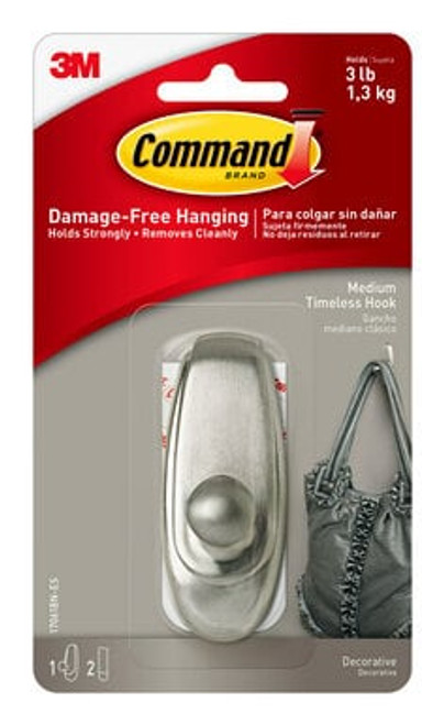 Command™ Timeless Hook, Medium Brushed Nickel 17061BN-ES