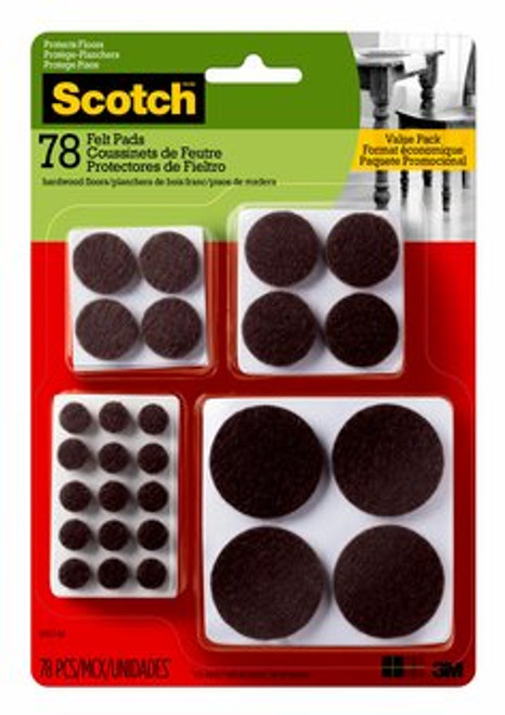 Scotch™ Round Felt Pads, SP857-NA, Multi Pack, Brown, 78pk