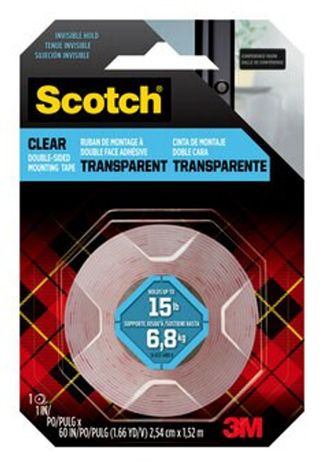 Scotch® Clear Double-Sided Mounting Tape 410S-ESF, 1 in x 60 in (2.54 cm x 1.52 m)