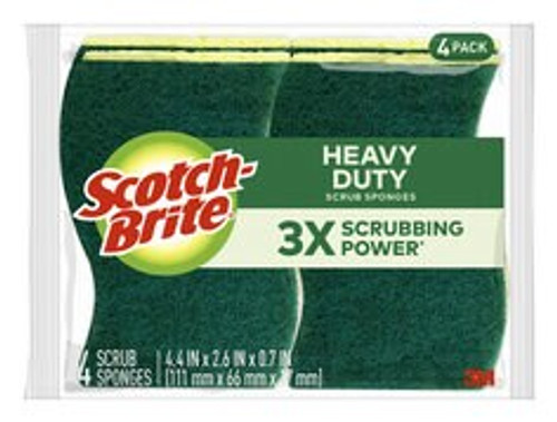 Scotch-Brite® Heavy Duty Scrub Sponge 424-9, 4.4 in x 2.6 in x 0.7 in (111 mm x 66 mm x 17 mm), 9/4