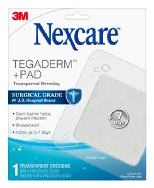 Nexcare™ Tegaderm™ + Pad Transparent Dressing W3588, 6 in x 6 in (15 cm x 15 cm)