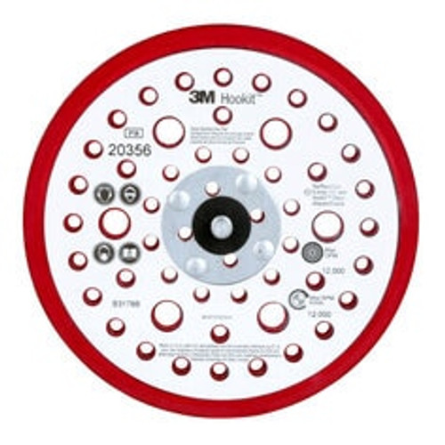 3M Xtract™ Low Profile Back-up Pad, 20356, 6 in x 3/8 in x 5/16 in-24 External, 52 Holes, Red Foam, 10 ea/Case