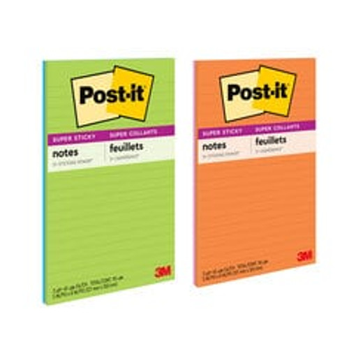 Post-it® Super Sticky Notes 5845-SS, 5 in x 8 in (127 mm x 203 mm) Energy Boost, Lined, 2 Pads/Pack