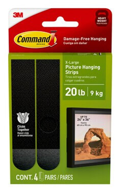 Command™ 20 lb Black Picture Hanging Strips 17217BLK-ES, 4 Pairs