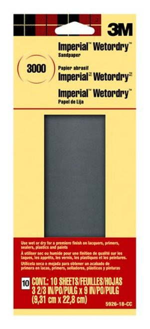 3M™ Wetordry™ Sandpaper 5926-18-CC, 3 2/3 X 9 in, 3000 grit, 10
sheets/pk, 18 pks/case