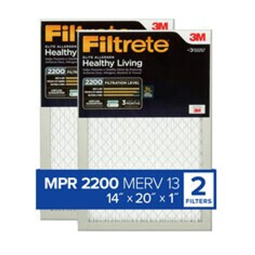 Filtrete™ Elite Allergen Reduction Filter EA05-2PK-6E, MPR2200, 14 in x
20 in x 1 in (35,5 cm x 50,8 cm x 2,5 cm), 2/pk