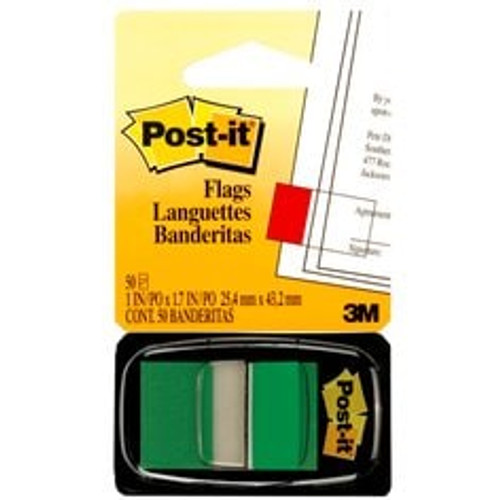 Post-it® Flags 680-3-24, 1 in. x 1.7 in. (25,4 mm x 43,2 mm) Green 24
dis/pk 2 pk/cs