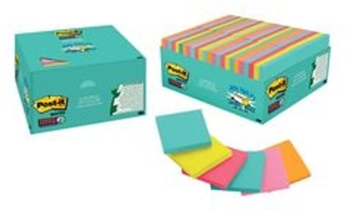 Post-it® Super Sticky Notes 654-48SSMIA-CP, 3 in x 3 in (76 mm x 76 mm), Supernova Neons, 48 Pads/Pack, 70 Sheets/Pad