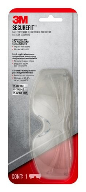 3M™ SecureFit™ 200 Eyewear, SF200H1-DC, Clear, Clear Lens, Anti-Fog, 6/case