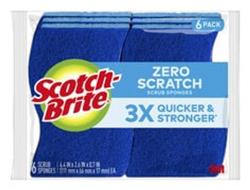 Scotch-Brite® Zero Scratch Scrub Sponge 526-6, 4.4 in x 2.6 in x 0.7 in (111 mm x 66 mm x 17 mm), 6/6