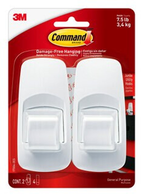 Command™ Jumbo Utility Hook 17004-2ES, 2 hooks, 4 strips