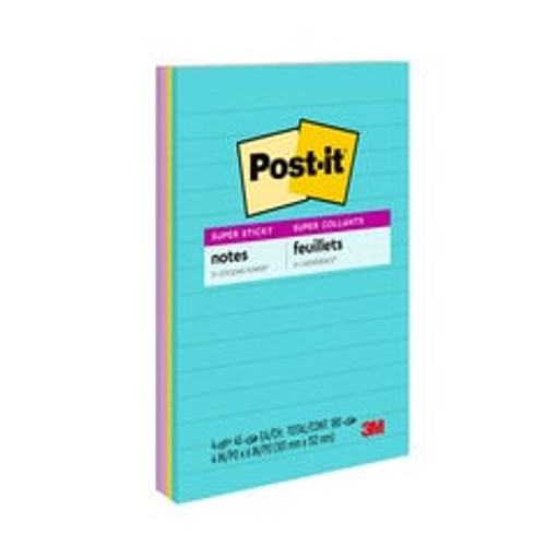 Post-it® Super Sticky Notes 4621-4SSMIA, 4 in x 6 in (101 mm x 152 mm), Supernova Neons Collection, 4 Pads/Pack,45 Sheets/Pad,Lined