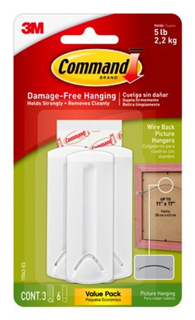 Command™ Wire Back Picture Hangers Value Pack 17043-ES, 3 hangers, 6 strips