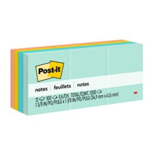 Post-it® Notes 653-AST, 1-3/8 in x 1 7/8 in (34,9 mm x 47,6 mm) Marseille colors