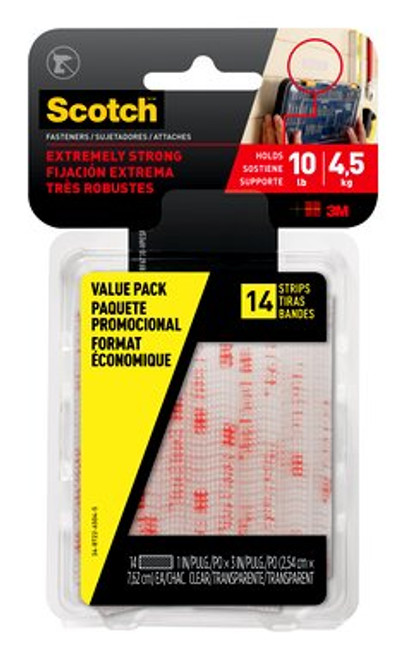 Scotch™ Extreme Fastener Mounting Strips Value Pack RF6730-VPESF, 1 in x
3 in (25,4 mm x 76,2 mm), Clear