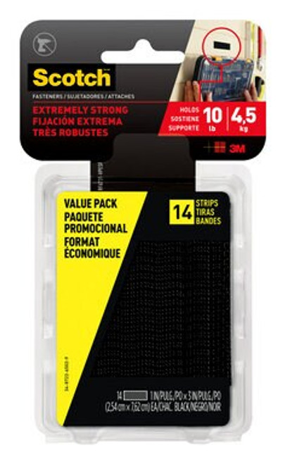 Scotch™ Extreme Fastener Mounting Strips Value Pack RF6731-VPESF, 1 in x
3 in (25,4 mm x 76,2 mm), Black, 14 Strips