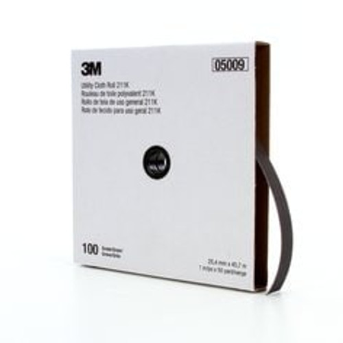 3M™ Utility Cloth Roll 211K, 100 J-weight, 1 in x 50 yd, Full-flex, 5
ea/Case