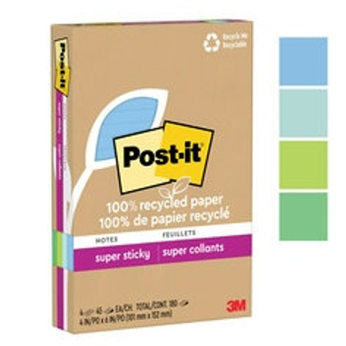 Post-it® Super Sticky Recycled Notes 4621R-4SST, 4 in x 6 in (101 mm x 152 mm)