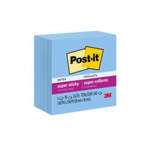 Post-it® Super Sticky Notes 654-5SSBW, 3 in x 3 in (76 mm x 76 mm), Washed Denim