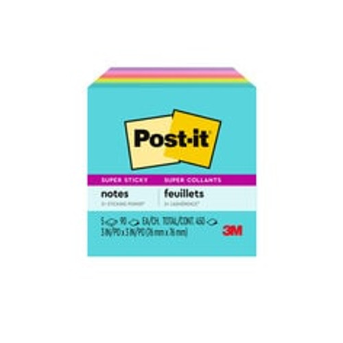 Post-it® Super Sticky Notes 654-5SSMIA, 3 in x 3 in (76 mm x 76 mm),
Miami Collection, 5 Pads/Pack, 90 Sheets/Pad