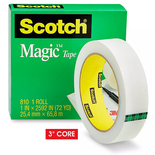 7000050042 Scotch Magic Tape 810, 1 in x 72 yd, 3 in Core, 36 Roll/Case