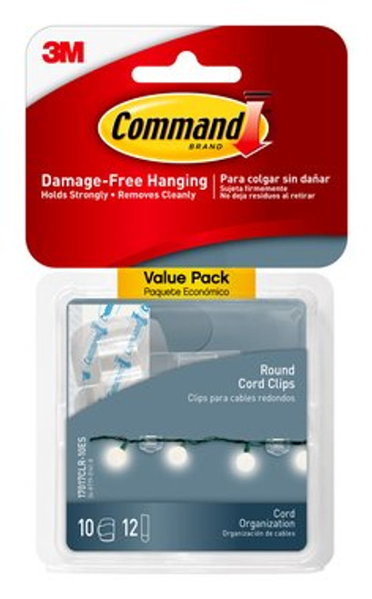 Command™ Clear Round Cord Clips, Value Pack, 17017CLR-10ES, 10 Clips, 12 Strips