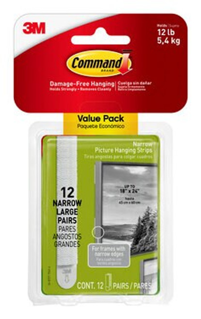 Command™ 10 lb Narrow Picture Hanging Strips Value Pack 17207-12ES, 12 Pairs