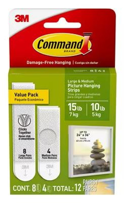 7100324517 Command White Picture Hanging Strips Value Pack 17209-ESBU, 10 Lb and 15 Lb, 12 Pair