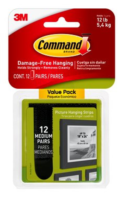 Command™ Medium Black Picture Hanging Strips Value Pack 17204BLK-12ES