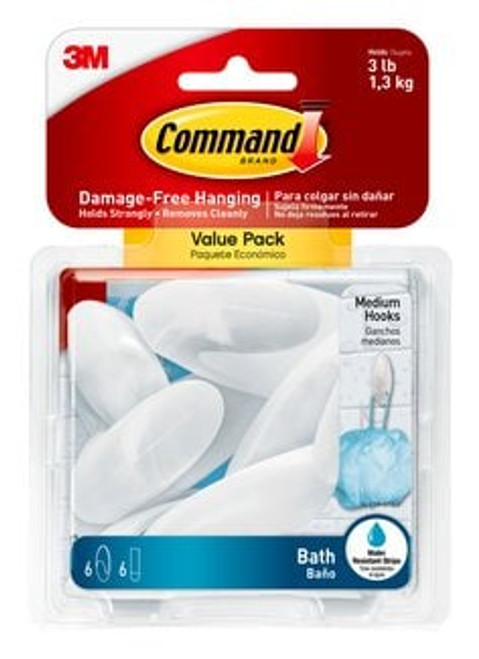 Command™ Medium Bath Hooks, Value Pack BATH18-6ES