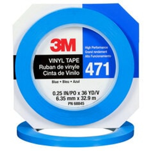 3M™ Vinyl Tape 471, Blue, 1/4 in x 36 yd, 5.2 mil, 144 Roll/Case