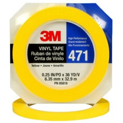 3M™ Vinyl Tape 471, Yellow, 1/4 in x 36 yd, 5.2 mil, 144 Roll/Case