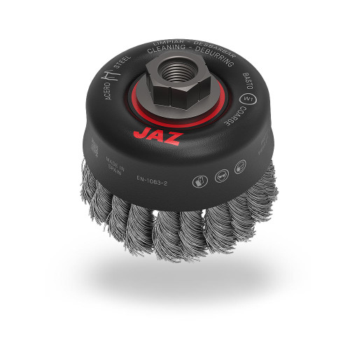 JAZ 54152 4" Twist Knot Wire Cup Brush, .020" Steel, 5/8"-11 Thread, Display Package