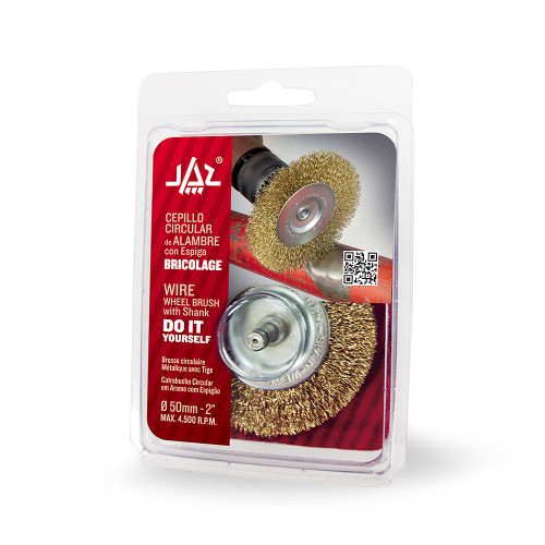JAZ 91511 2-1/2" DIY Stem-Mounted Crimped Wire Wheel, .008" Steel (Fine), 1/4" Shank, Clamshell Package