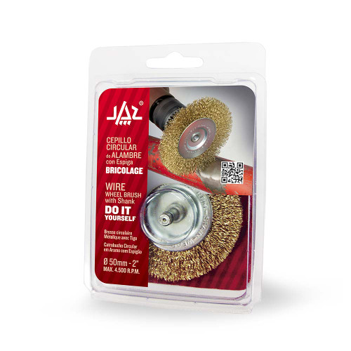 JAZ 91611 3" DIY Stem-Mounted Crimped Wire Wheel, .008" Steel (Fine), 1/4" Shank, Clamshell Package