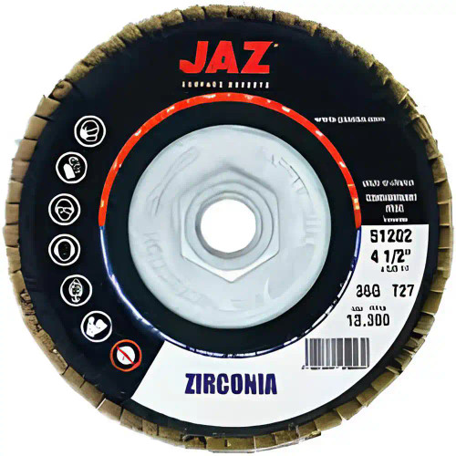 JAZ 51202 Type 27 Standard Density Flap Disc 4-1/2" x 5/8"-11 Thread, 36 Grit Zirconia, Bulk Package