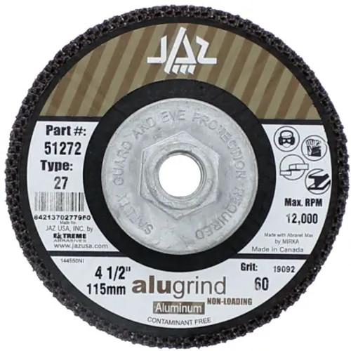 JAZ 51272 ALUGRIND Type 27 Standard Density, 4-1/2" x 5/8"-11 Thread, 60 Grit Alugrind, Bulk Package