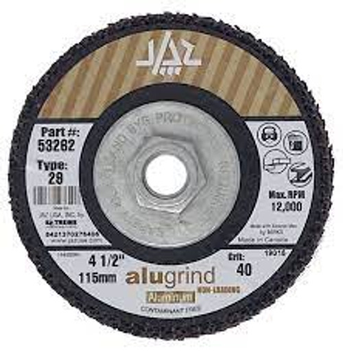 JAZ 53282 ALUGRIND Type 29 Standard Density Flap Disc, 4-1/2" x 5/8"-11 Thread, 80 Grit Alugrind, Bulk Package