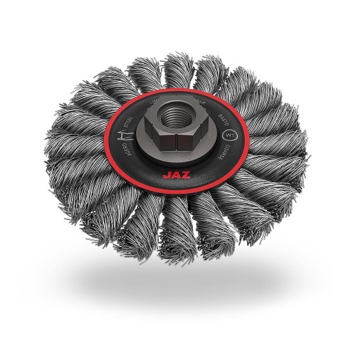 JAZ 78052 4-1/2" Standard Twist Knot Wire Wheel, 20 Knots, .020" Steel, 5/8"-11 Thread, Clamshell Package