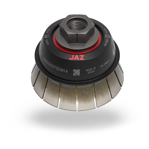 JAZ 73900 3" Crimped Wire Cup Brush, w/Protective Guard, .012" Steel, 5/8"-11 & M14 x 2.0 Thread, Clamshell Package