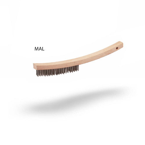 JAZ 82340 Wooden Curved Handle Scratch Brush, .012" 302 Stainless Steel, 3 x 19 Rows, Bulk Package